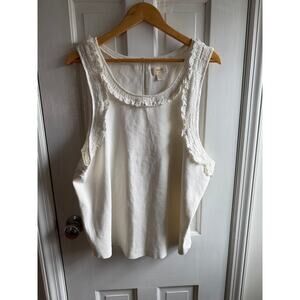 Maeve by Anthropologie White Sleeveless Ribbed Lace Trim Top Tank Size 2XL EUC